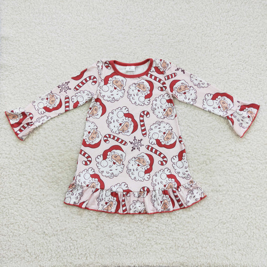 GLD0347 Christmas Santa Claus cane candy long sleeve girls dress