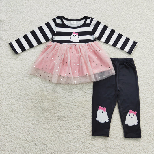 GLP0651 Halloween striped long sleeve black pants girls set kids clothes
