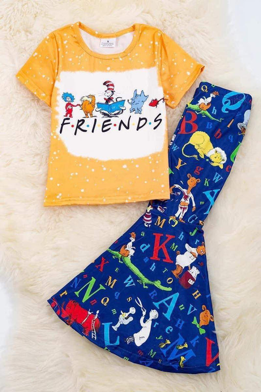 custom friends Dr orange short sleeve navy pants girls set