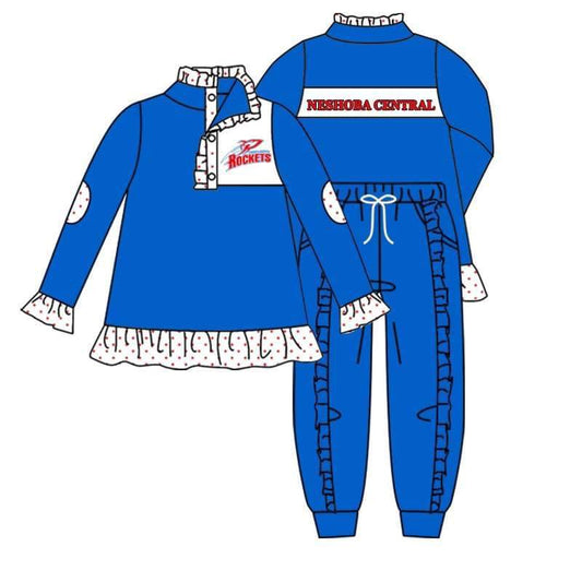 Custom Team blue long sleeve pants girls set