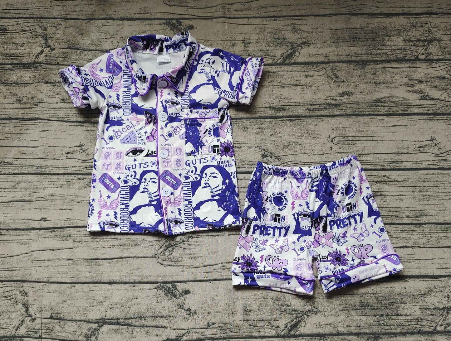 preorder GSSO0988 pop singer purple butterfly shorts sleeve shorts girls pajamas