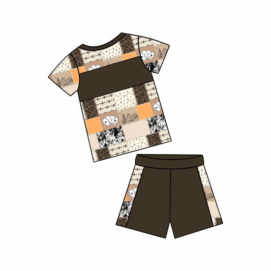 Custom Cactus Cool Short Sleeve Dark Brown Shorts Boys Set