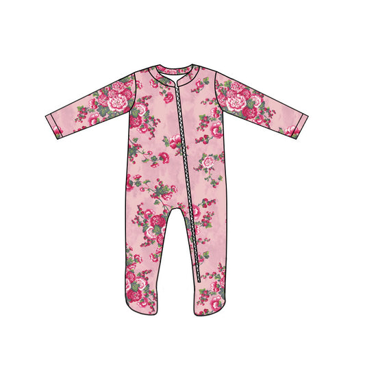 custom style hot pink flowers pink 1 long sleeve zipper girls romper