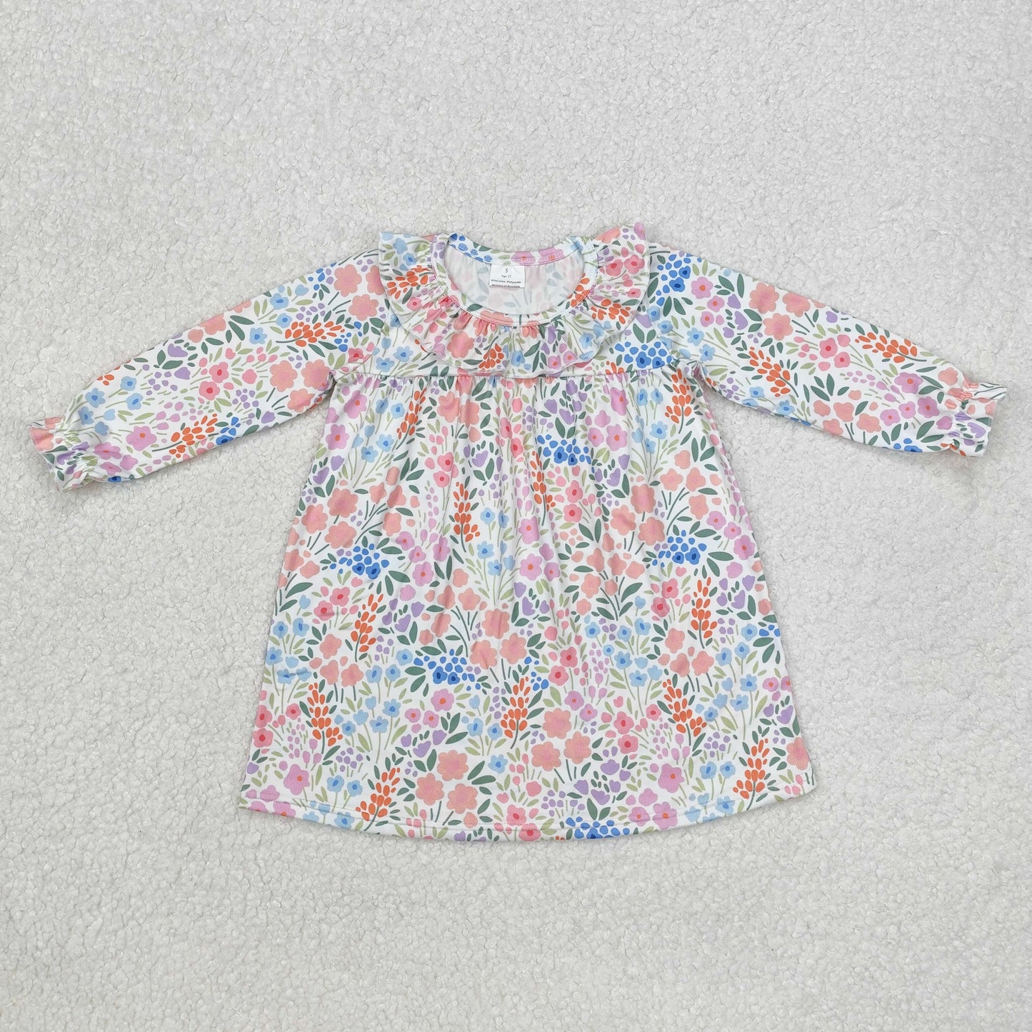 GLD0982 colorful flowers floral long sleeve girls dress