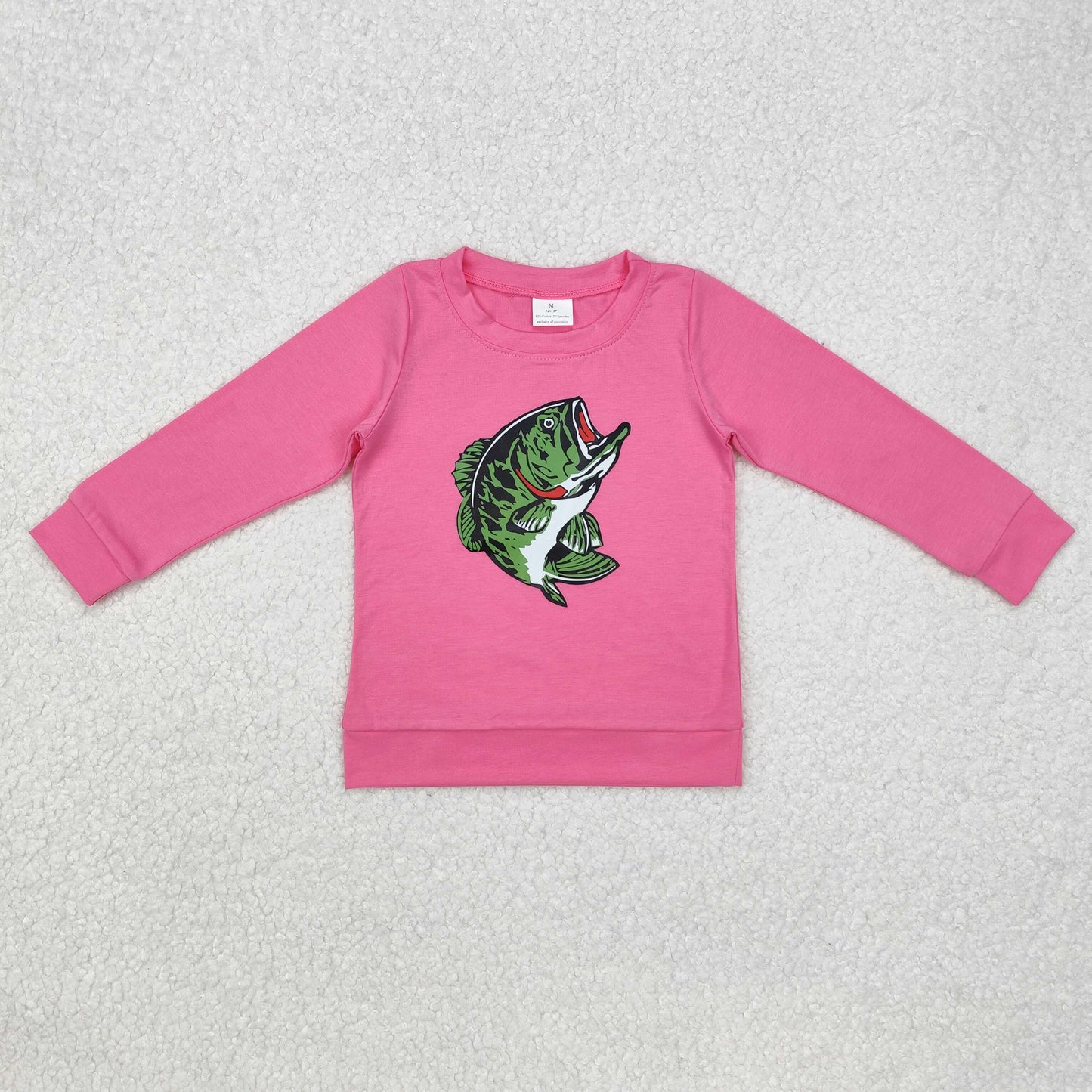 GT0870 hunting fishing fish hot pink long sleeve girls top