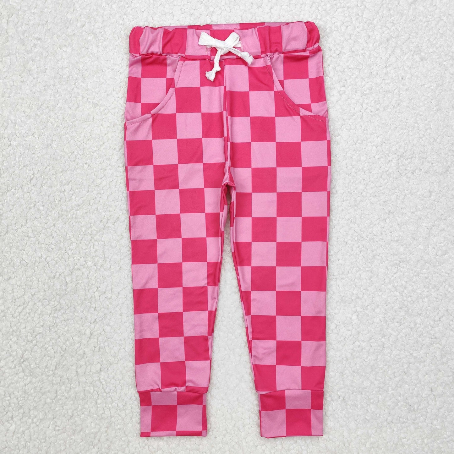 P0700 hot pink checkered milk silk girls pants