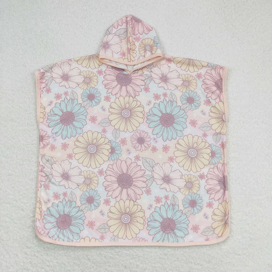 S0327 multi colorful flowers hooded towel kids swimsuit cover up