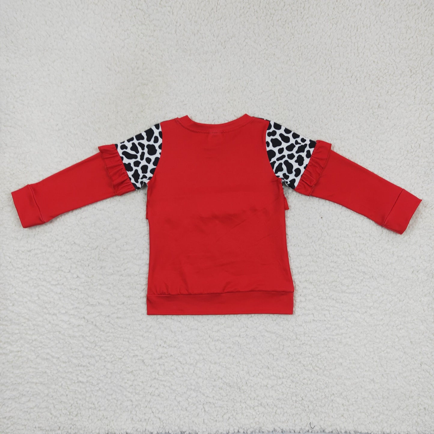 GT0295 Cow print red long sleeve girls top