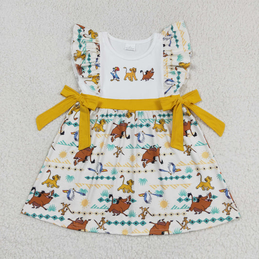 GSD1270 lion animals orange flutter sleeve girls dress