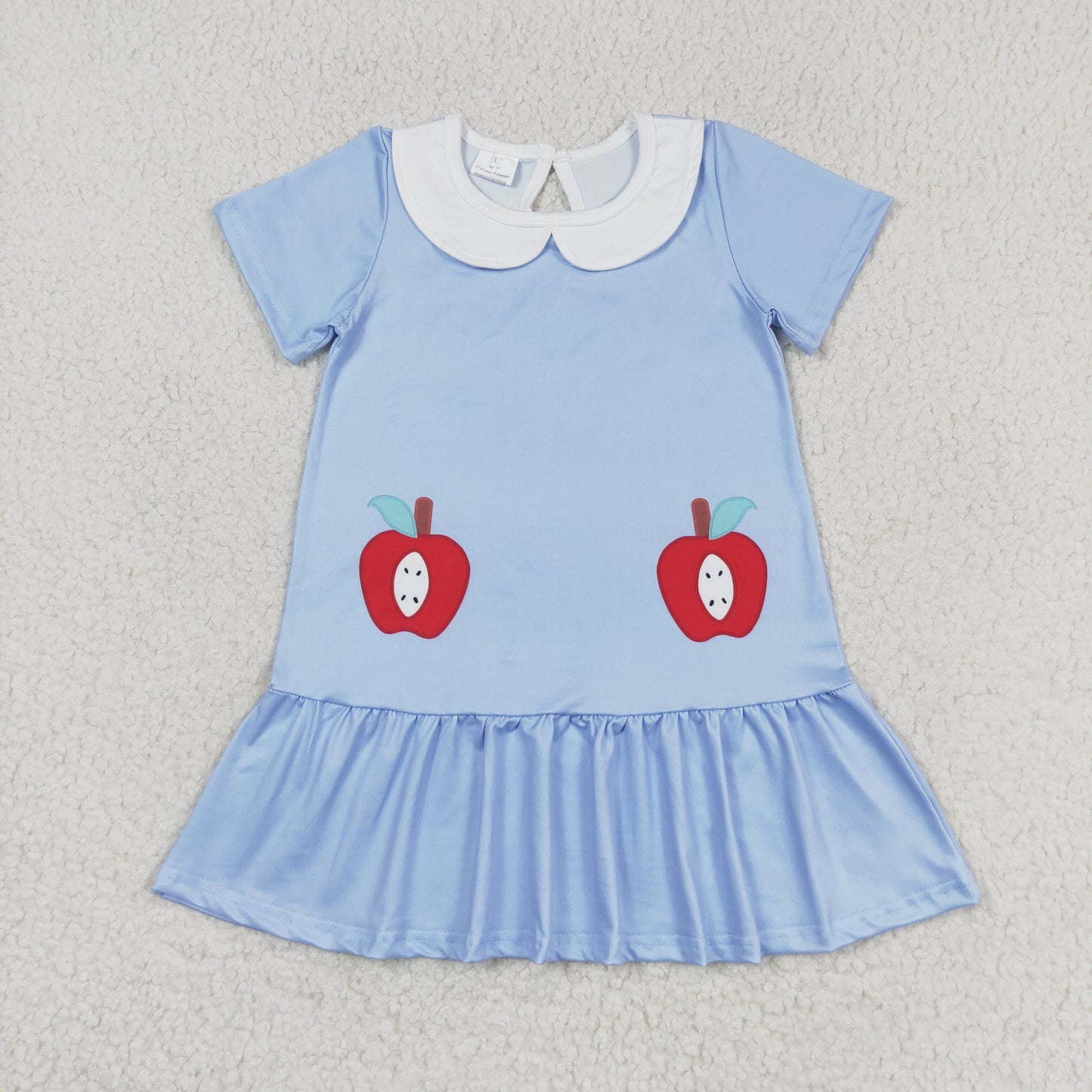 GSD0953 back to school apple blue striped short sleeve girls dress