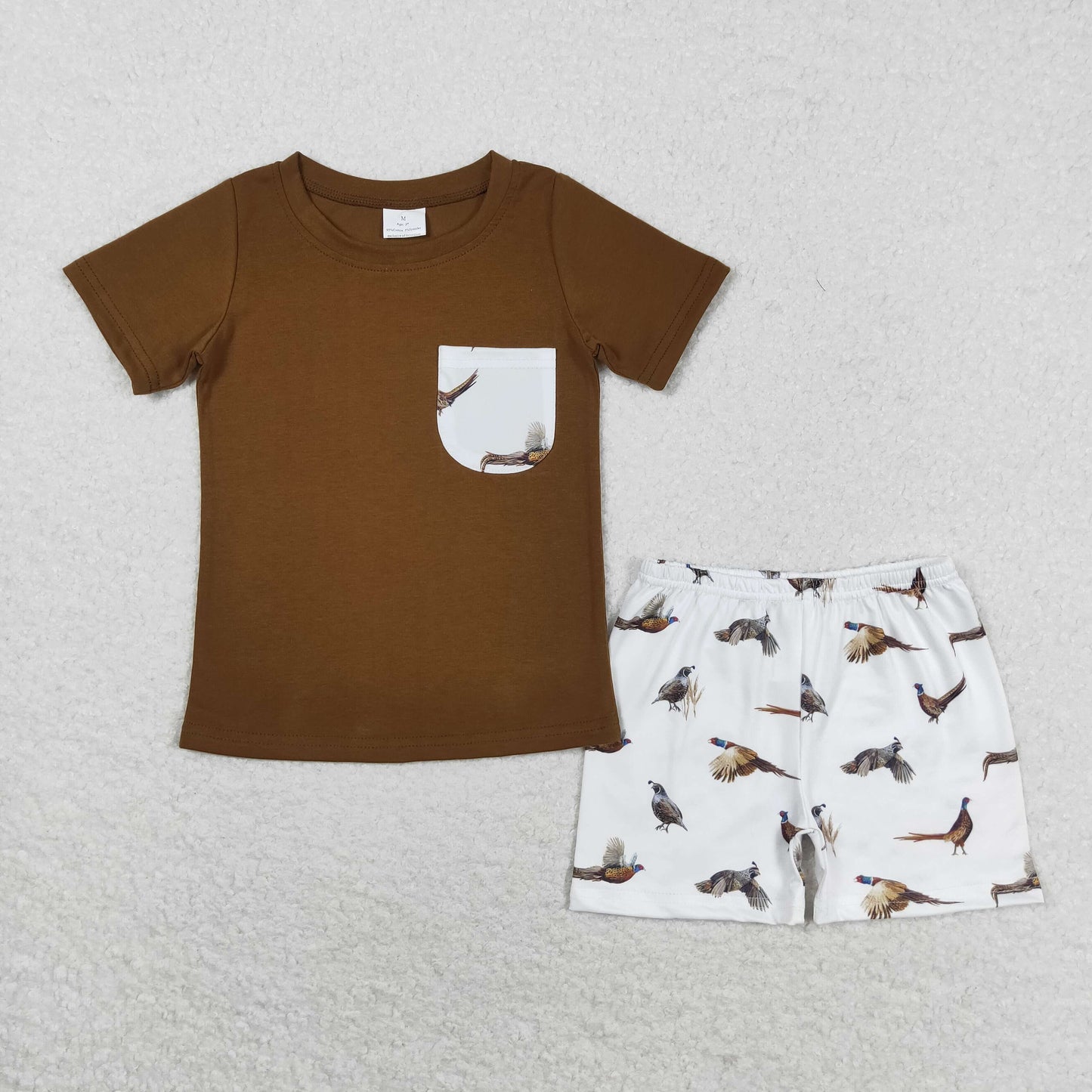 BSSO0925 wild bird brown pocket short sleeve shorts boys set