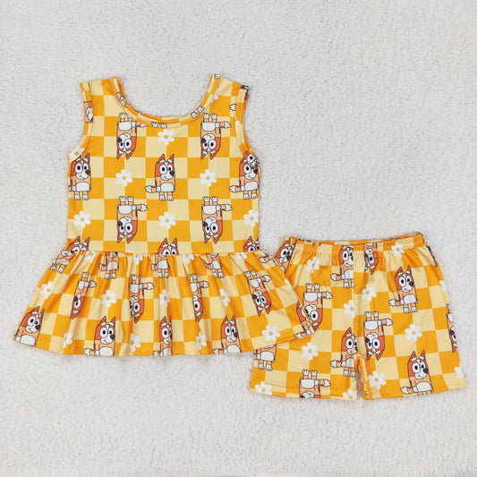 GSSO1249 cartoon orange dog sleeveless girls shorts set