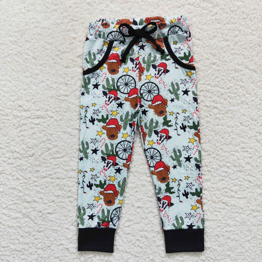 P0291 Christmas highland cow cactus kids pants
