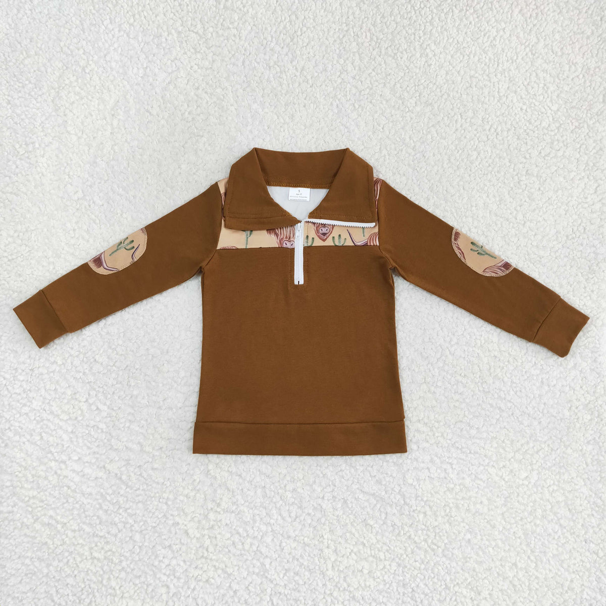 BT0298 Highland cow brown long sleeve boys top