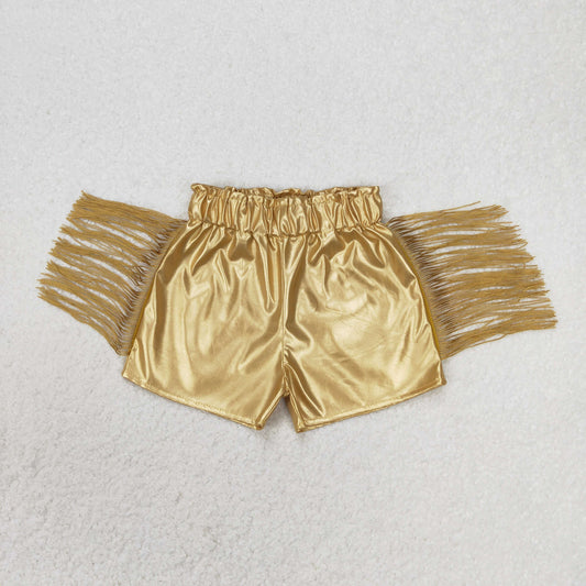 SS0242 gold Leather Tassels Shorts