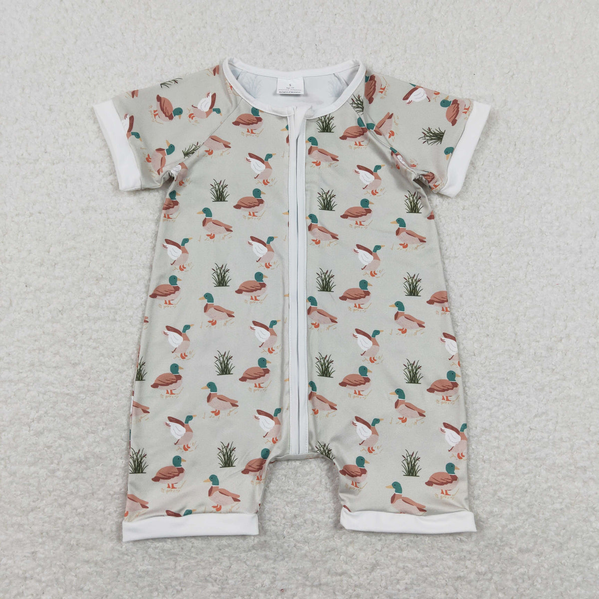 SR0877 Mallard Short Sleeve Zipper Kids Romper