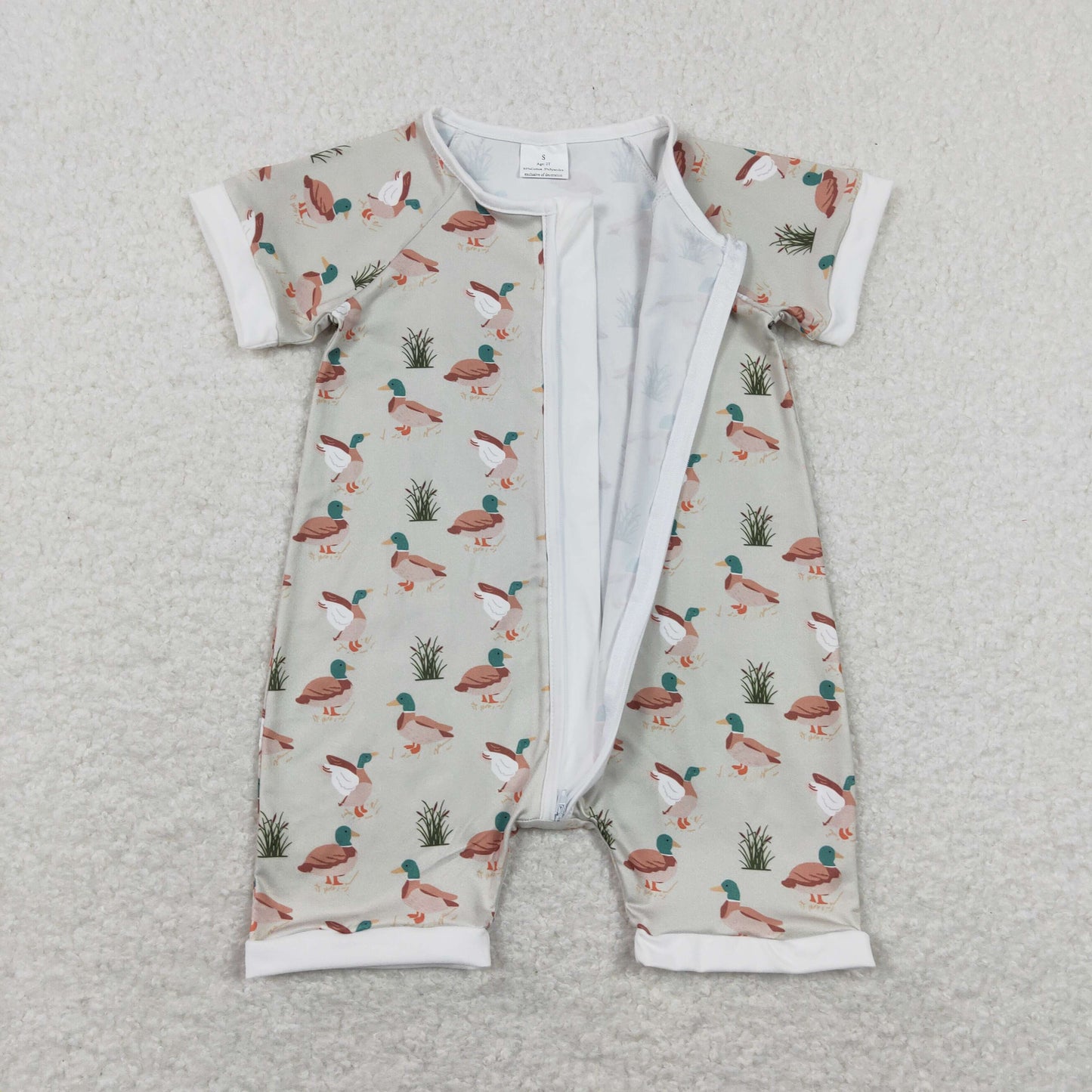 SR0877 Mallard Short Sleeve Zipper Kids Romper