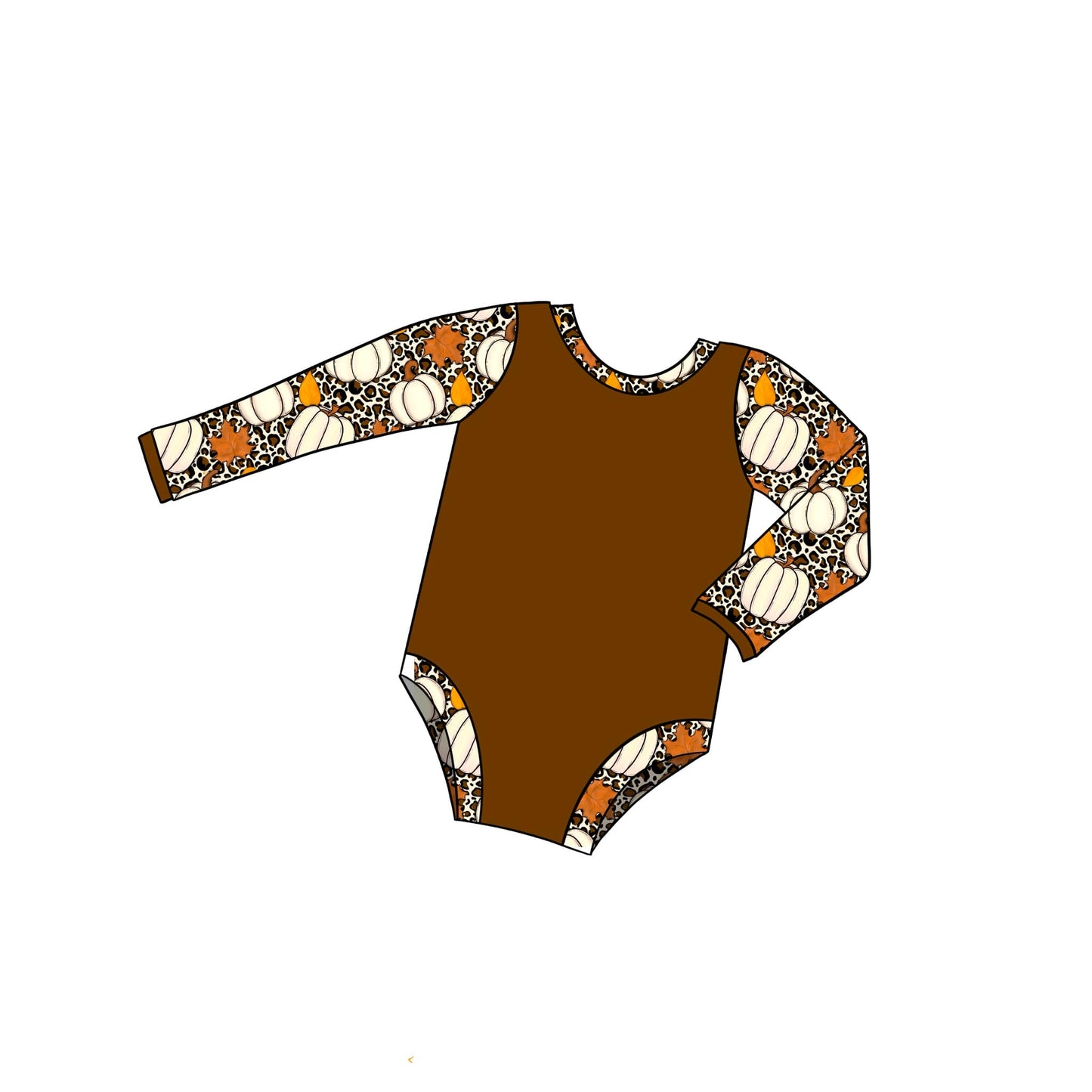 custom style pumpkin brown leopard long sleeve girls romper