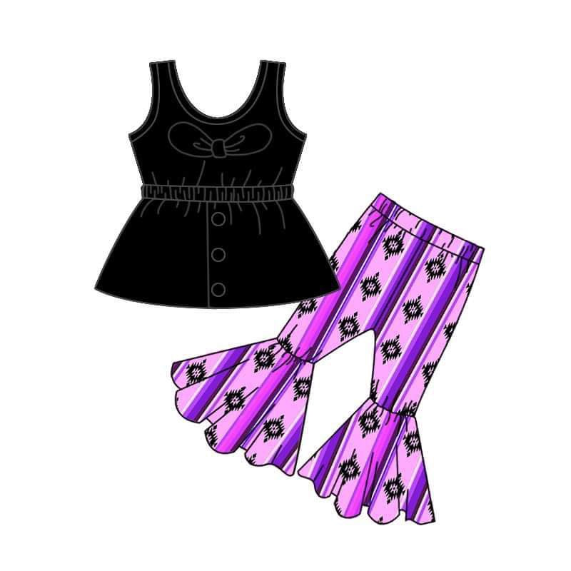 custom style black short sleeve Aztec hot pink pants girls set