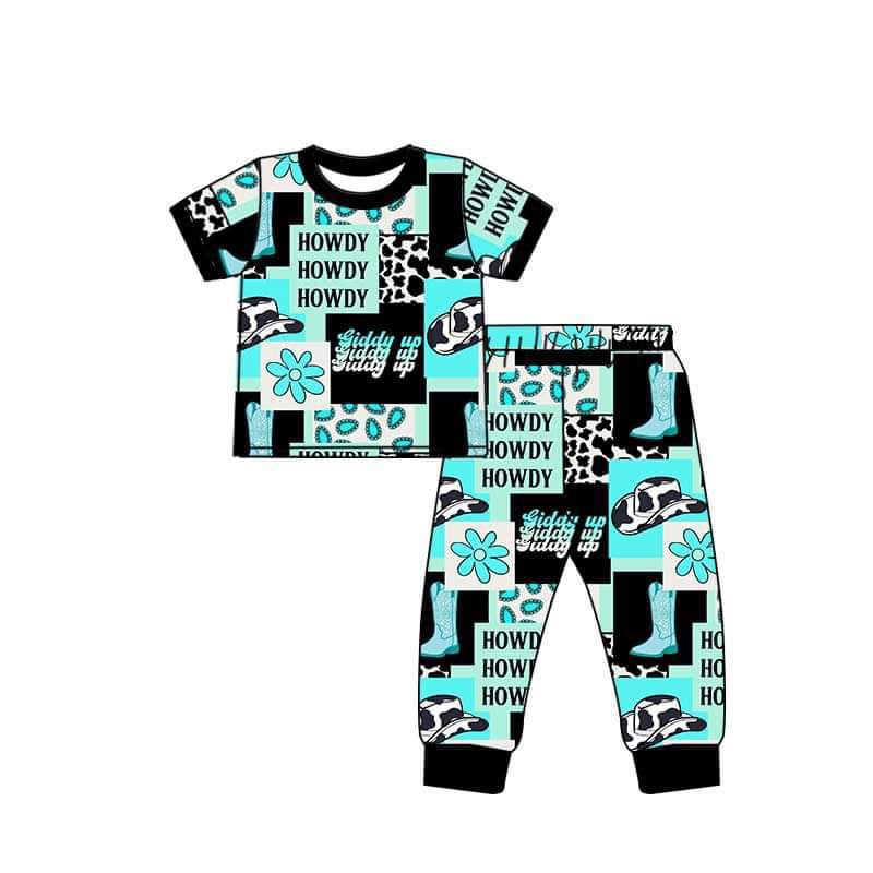 custom style Western green howdy short sleeve pants boys pajamas