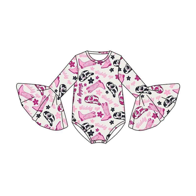 custom style Western hat boot pink girls romper