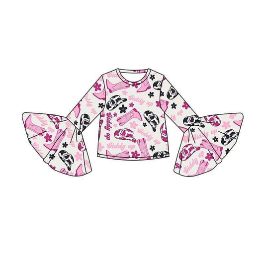custom Western hat boot pink long sleeve girls top