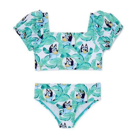 custom cartoon blue dog green 2pcs girld swimsuits