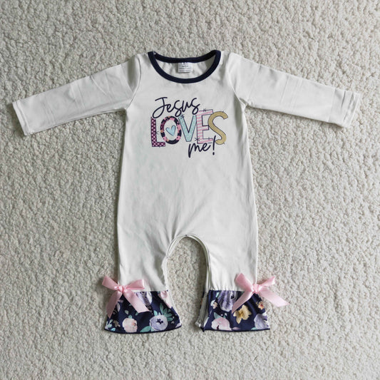 6 B6-15 Jesus Loves Me Baby Girls Romper