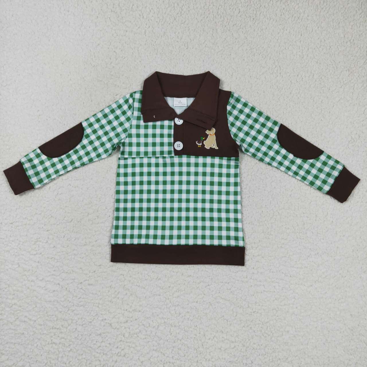 BT0301 Hunt duck dog deer green striped long sleeve boys top
