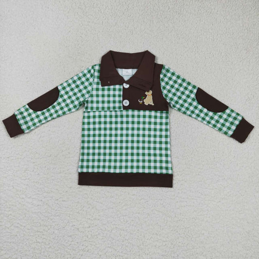 BT0301 Hunt duck dog deer green striped long sleeve boys top