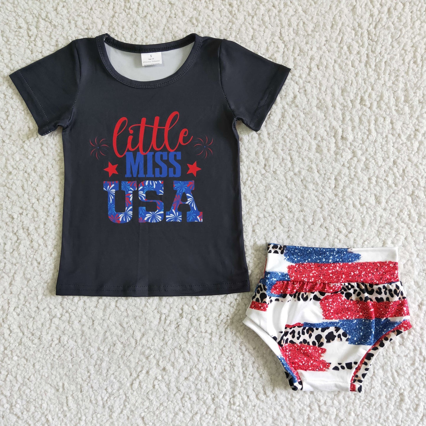 NC0007 4th of July Little Miss Usa Baby Girls Bummies Set