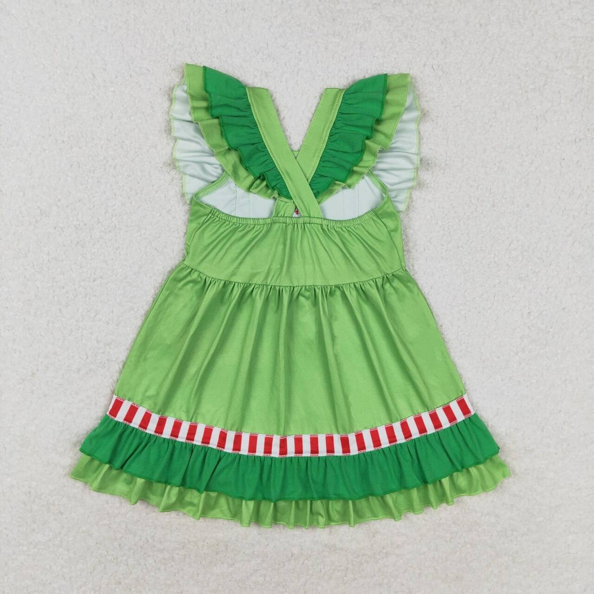 GSD1356 Christmas heart green flutter sleeve girls dress