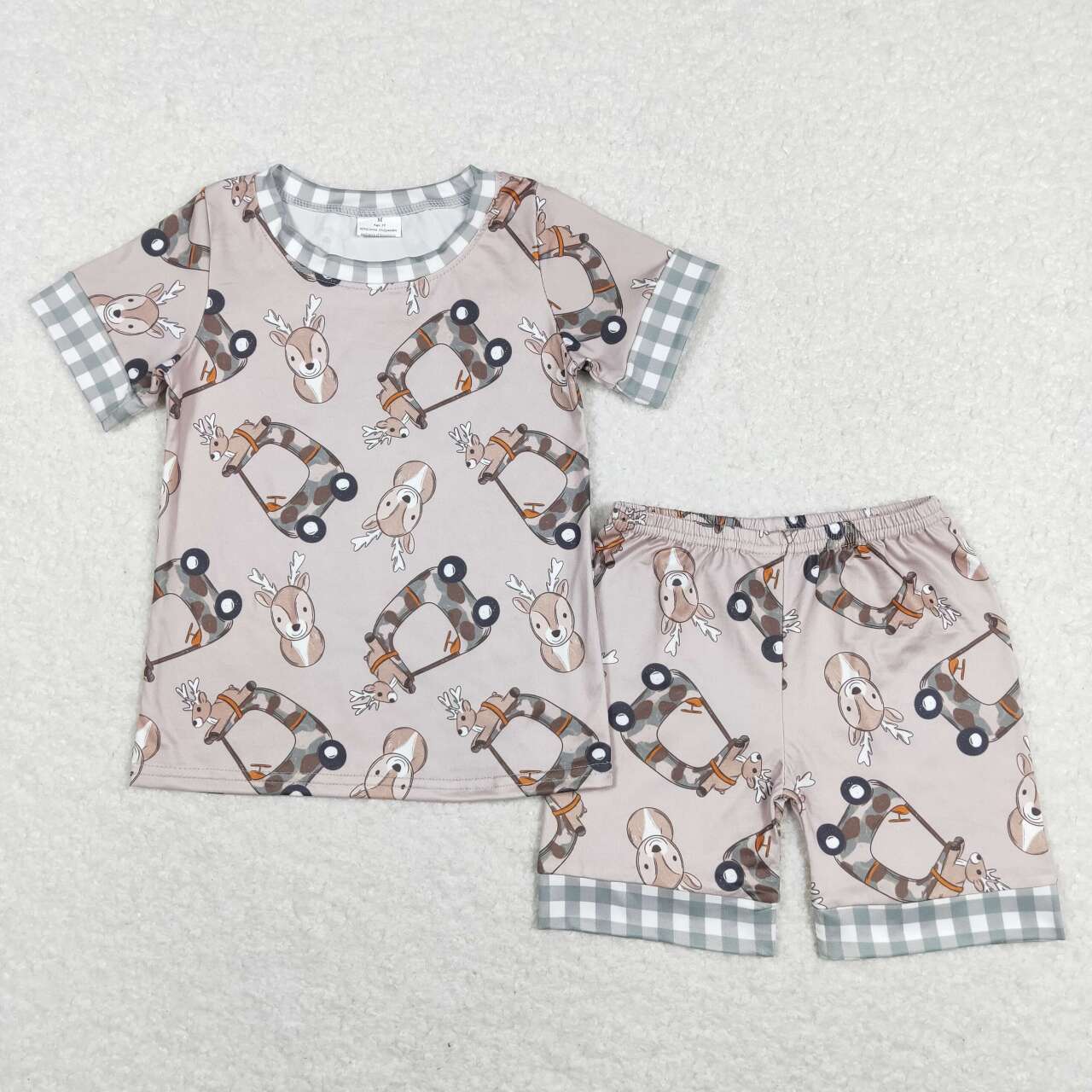 BSSO0349 Hunting deer truck camo brown short sleeve shorts boys pajamas