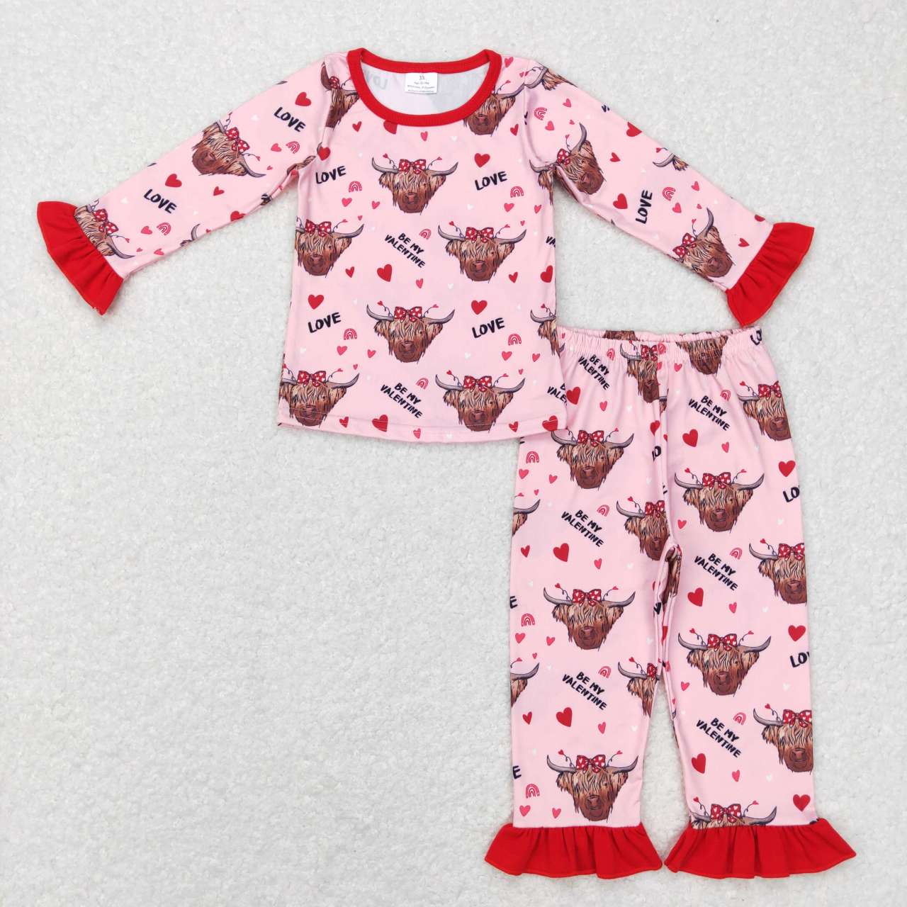 GLP0998 Valentine's Day highland cow pink long sleeve pants girls pajamas