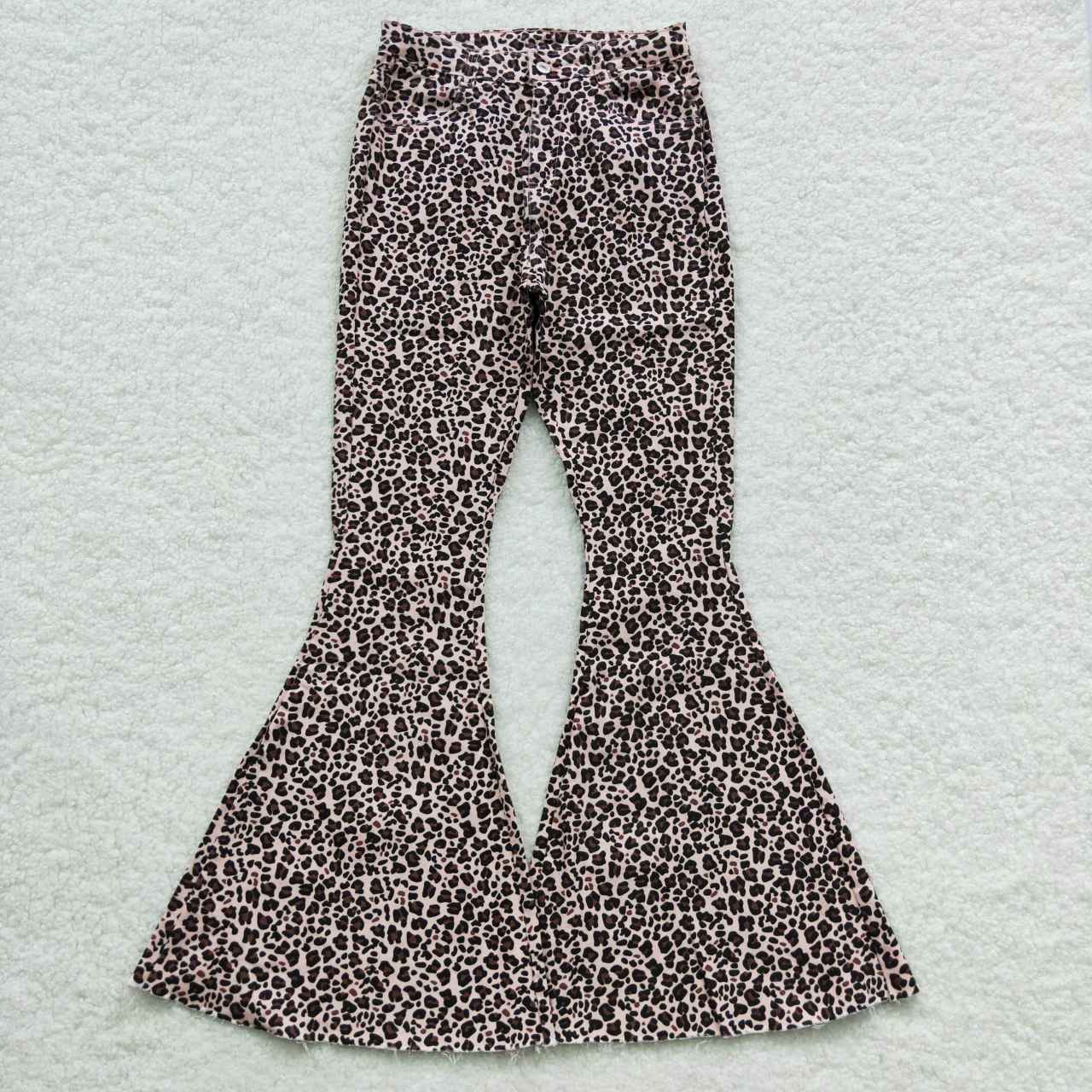 P0117 Leopard Print Super Flares Adult Denim Jeans