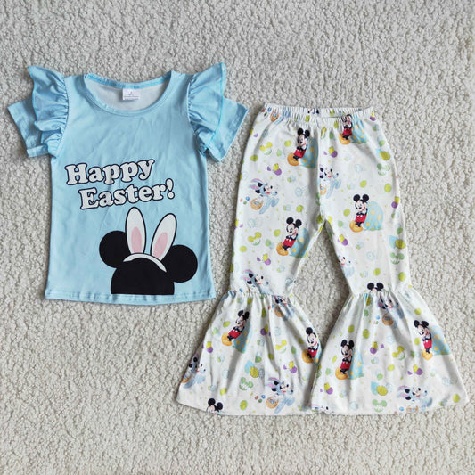 D10-20 Happy Easter Blue Cartoon Girls Outfits