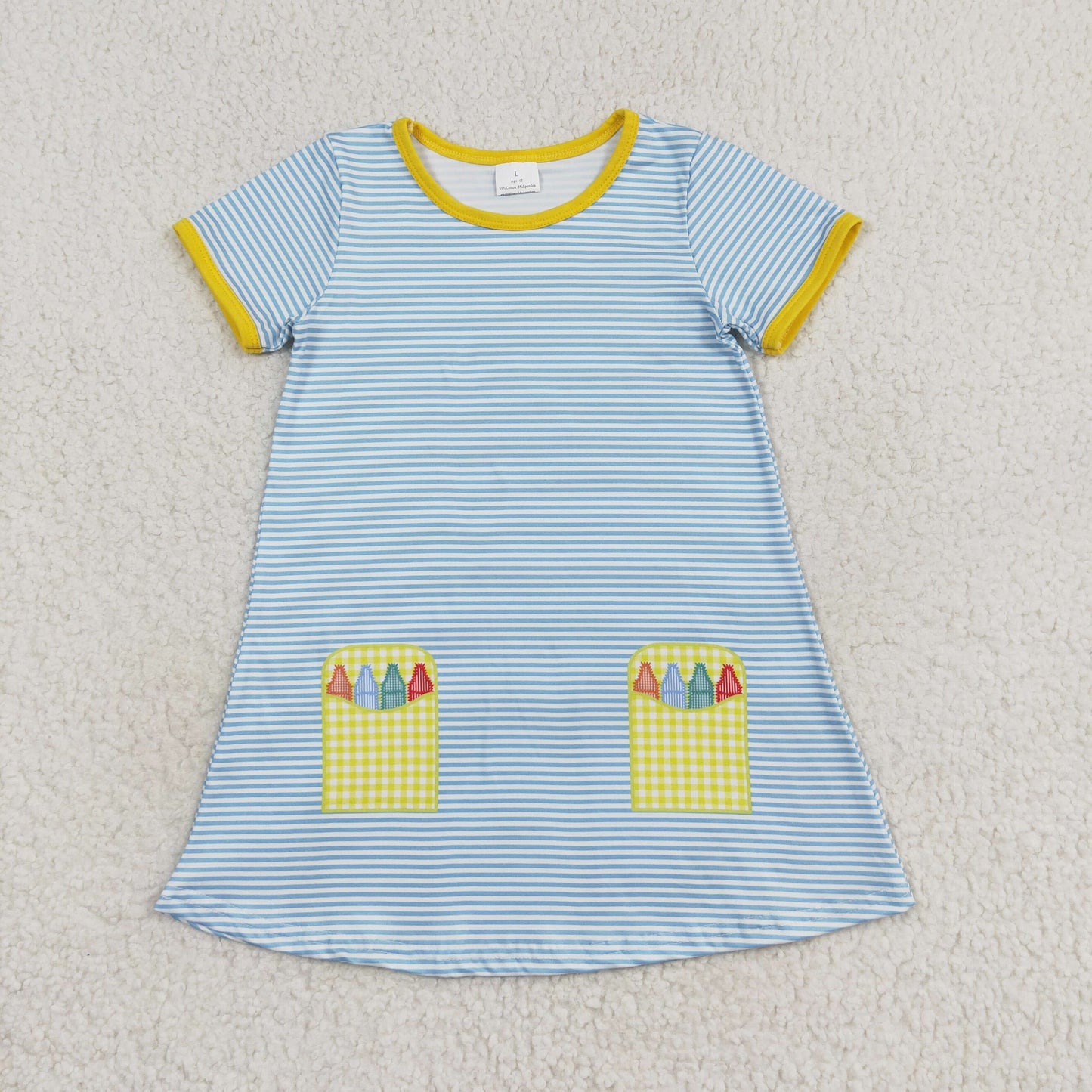 GSD1311 back to school pen blue striped short sleeve girls dress