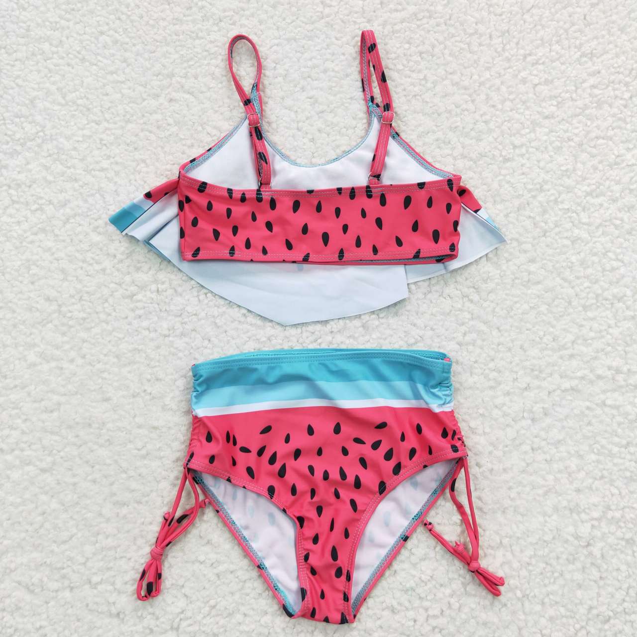 S0143 Watermelon Blue Striped 2Pcs Girls Summer Swimsuits