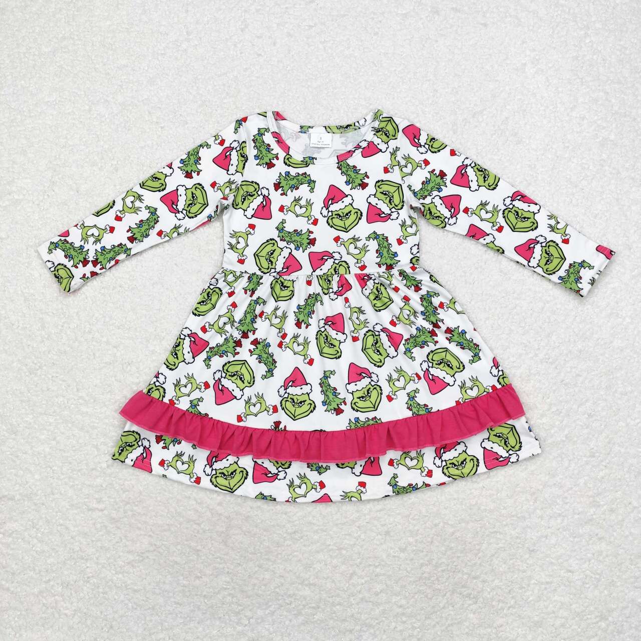 GLD0651 Christmas green face hot pink long sleeve girls dress