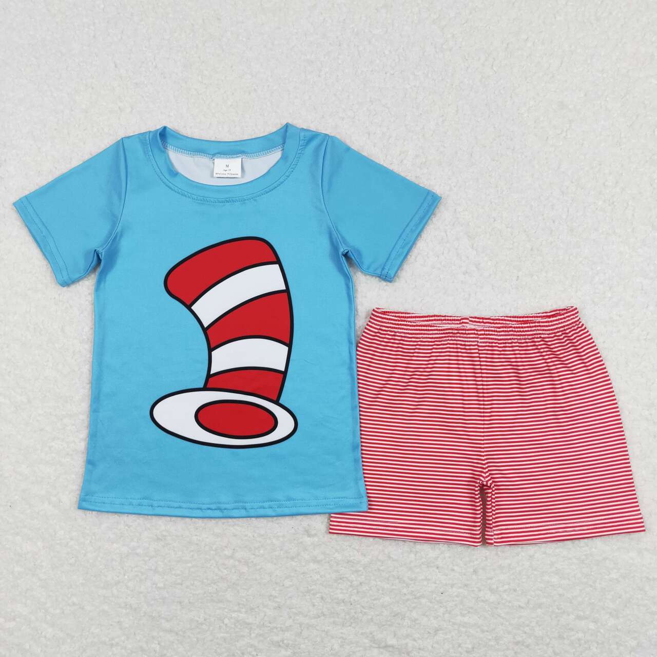BSSO0346 Cartoon Dr blue short sleeve red striped shorts boys set