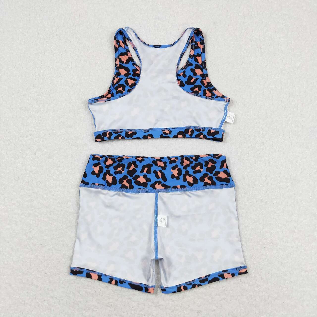 GSSO0901 leopard blue racer crop tanks shorts girls set