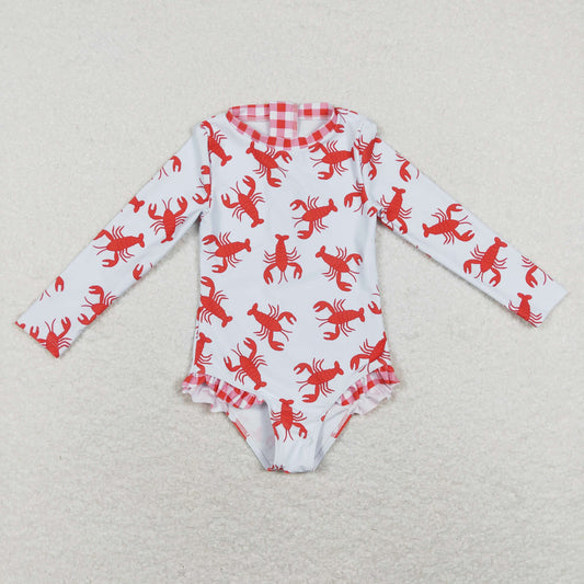 S0220 Crayfish red long sleeve girls swimsuits