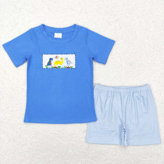 BSSO0293 Dinosaur blue short sleeve shorts boys set