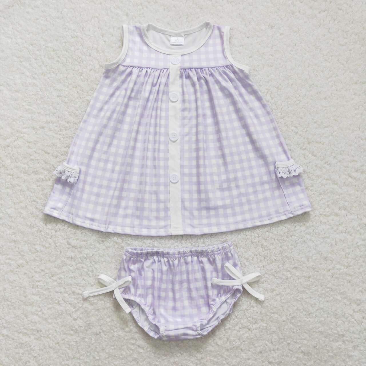 GBO0260 Purple Checkered Sleeveless Girls Bummies Set