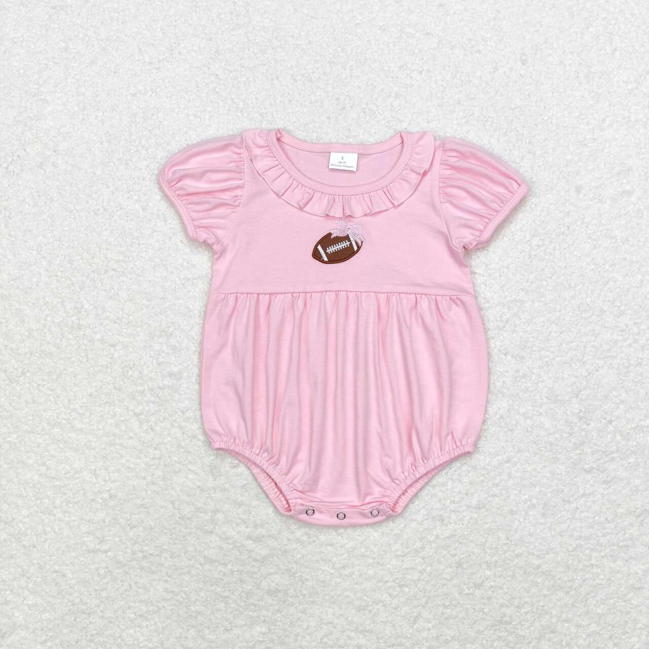 SR1945 embroidery football pink short sleeve girls romper