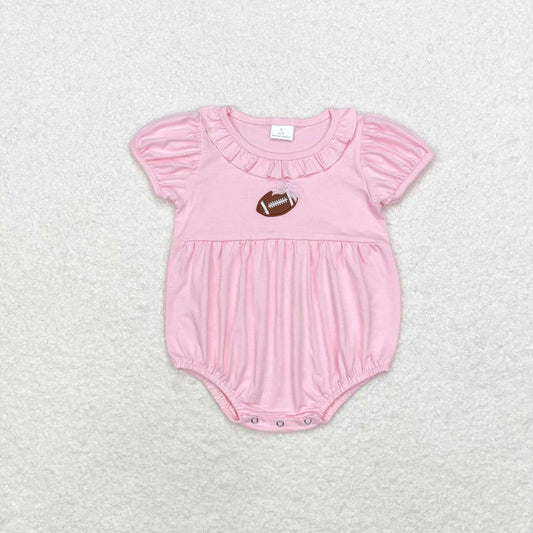 SR1945 embroidery football pink short sleeve girls romper