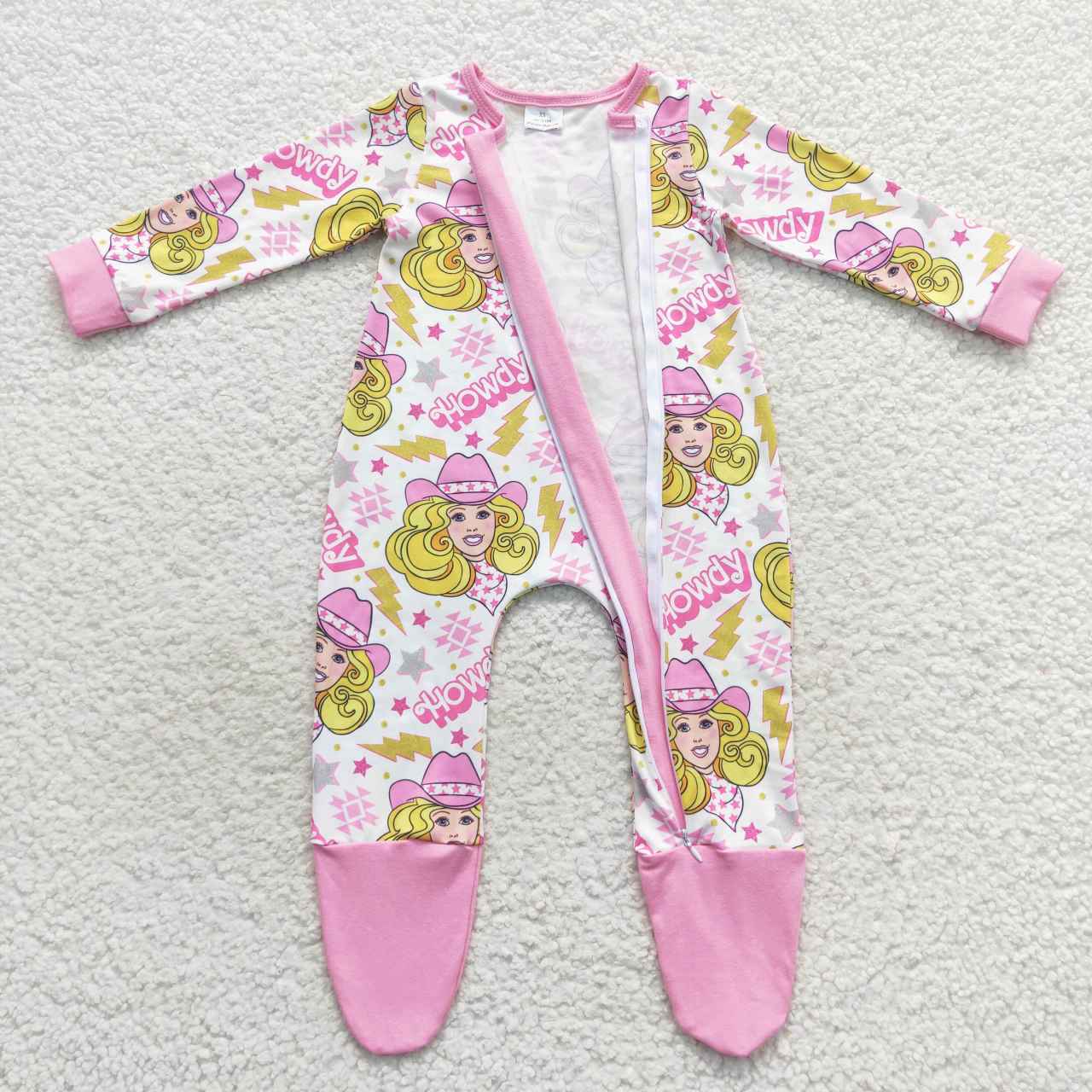 LR0545 Howdy BA pink long sleeve kids romper