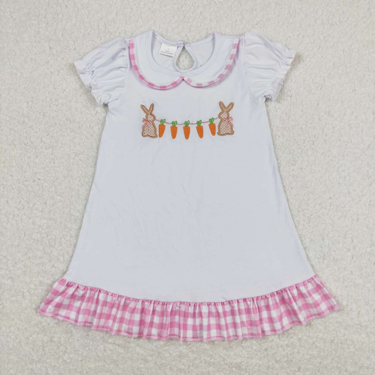 GSD0609 embroidery Easter carrot white short sleeve pink girls dress