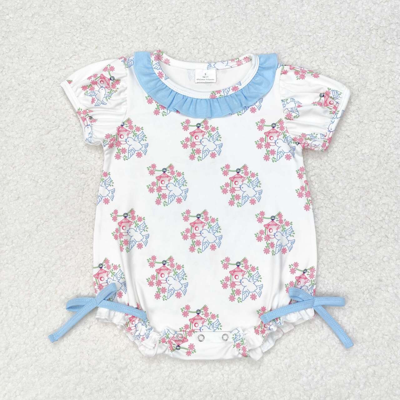 SR1627 peace bird flowers short sleeve girls romper