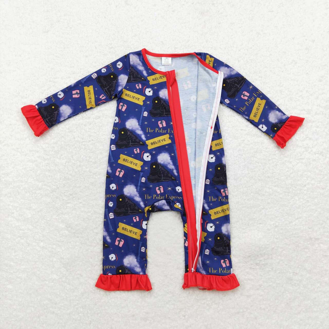 LR1132 bamboo believe train navy blue girls romper